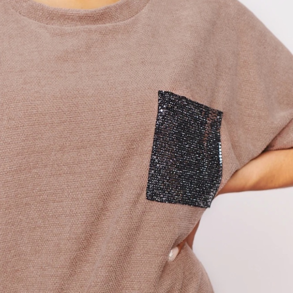 Waffle knit sequin pocket oversized top - Picture 4 of 4